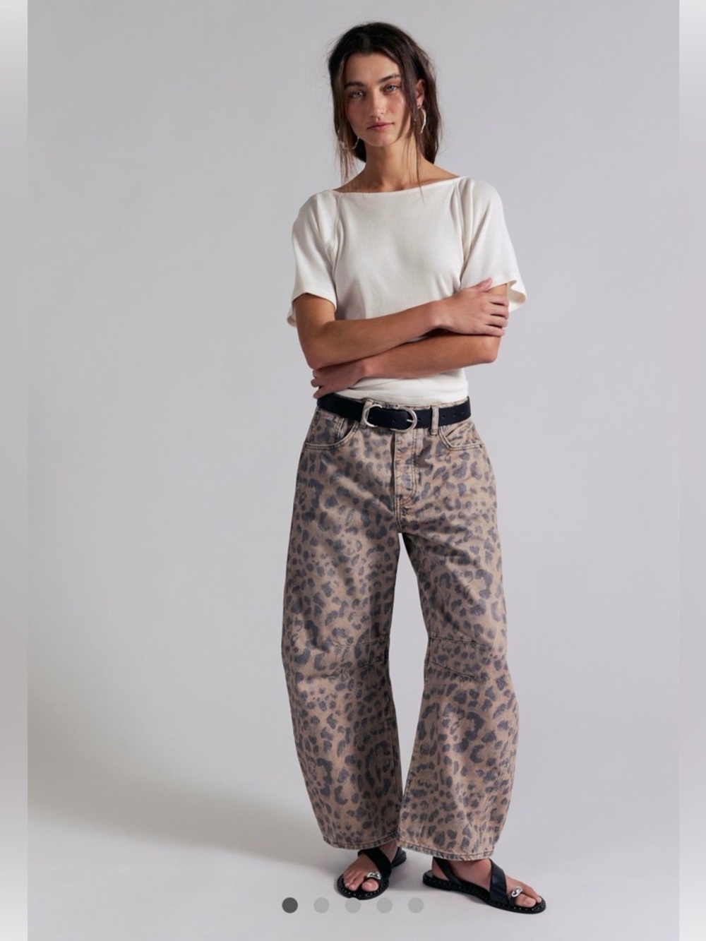 We The Free People Good Luck Printed Leopard Barrel Jeans